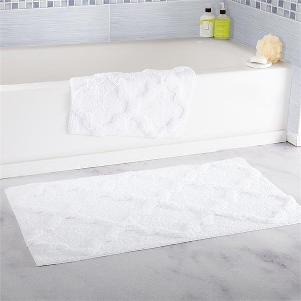 Lavish Home Lavish Home 67-0027-W 100 Percent Cotton Trellis Bathroom Mat Set; White - 2 Piece 67-0027-W